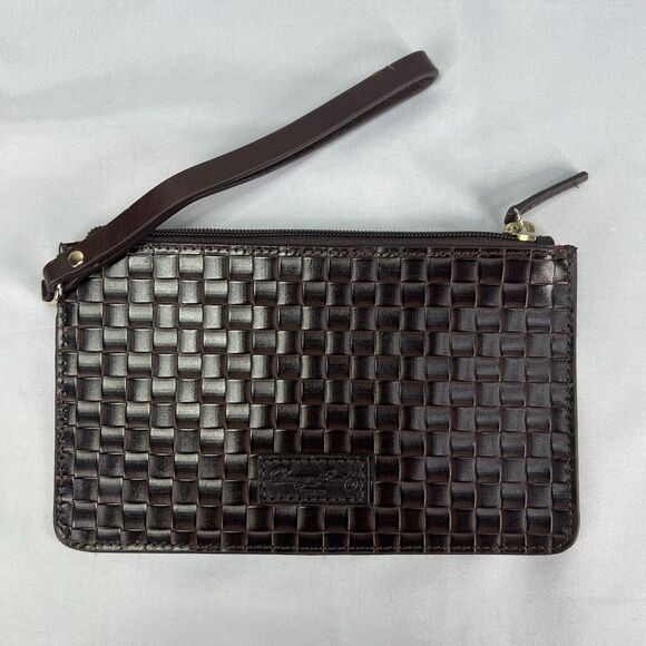 Dooney & Bourke Handbags - Dooney & Bourke Chocolate Brown Woven Flat Leather Wristlet Wallet